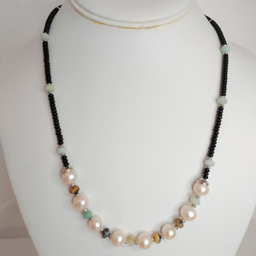 Genuine Amazonite Freshwater Pearl necklace
